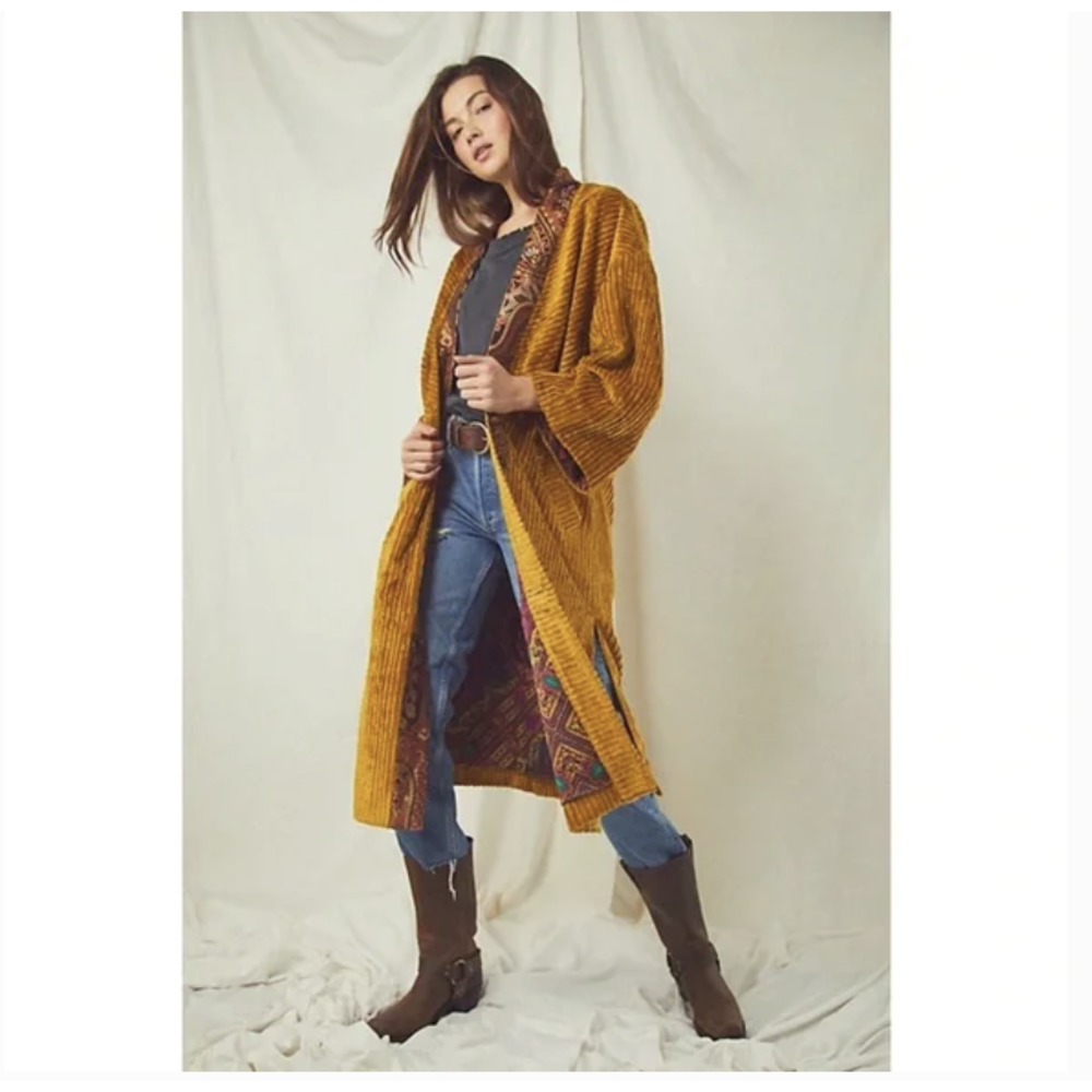 Free People Delphine Coat Velvet Gold Duster XS/S NEW